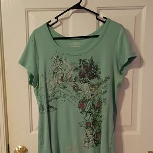 Daisy Fuentes Mint Green Floral Short Sleeve Top